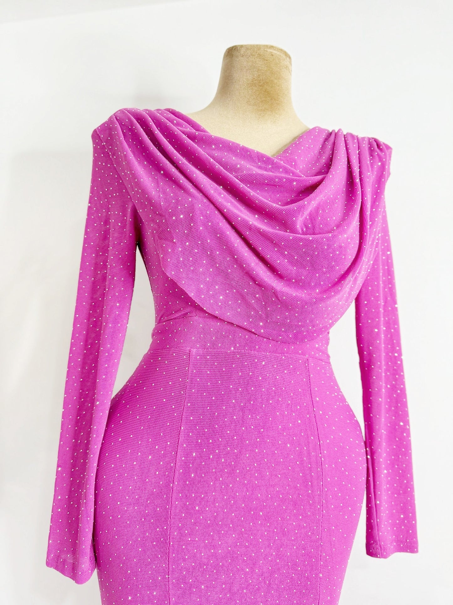 Pink Crystal detailed long sleeves dress