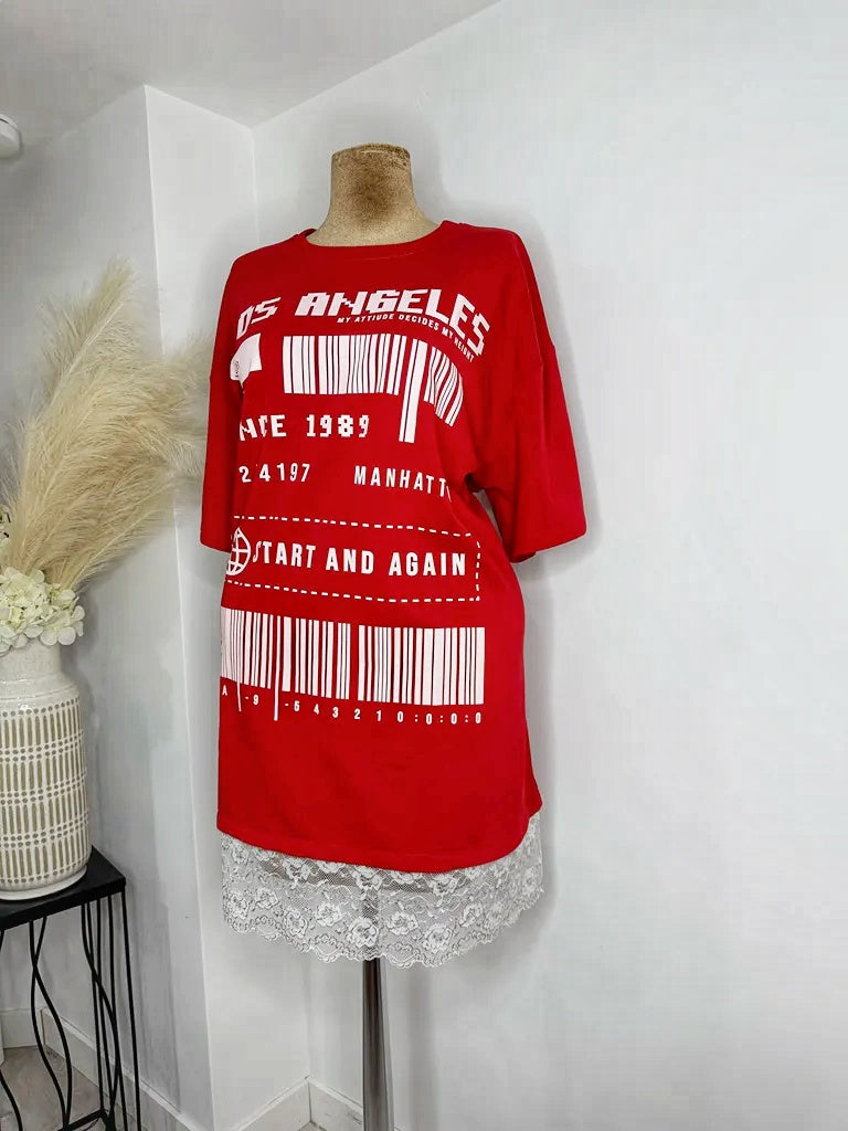 Red barcode design shirt dress