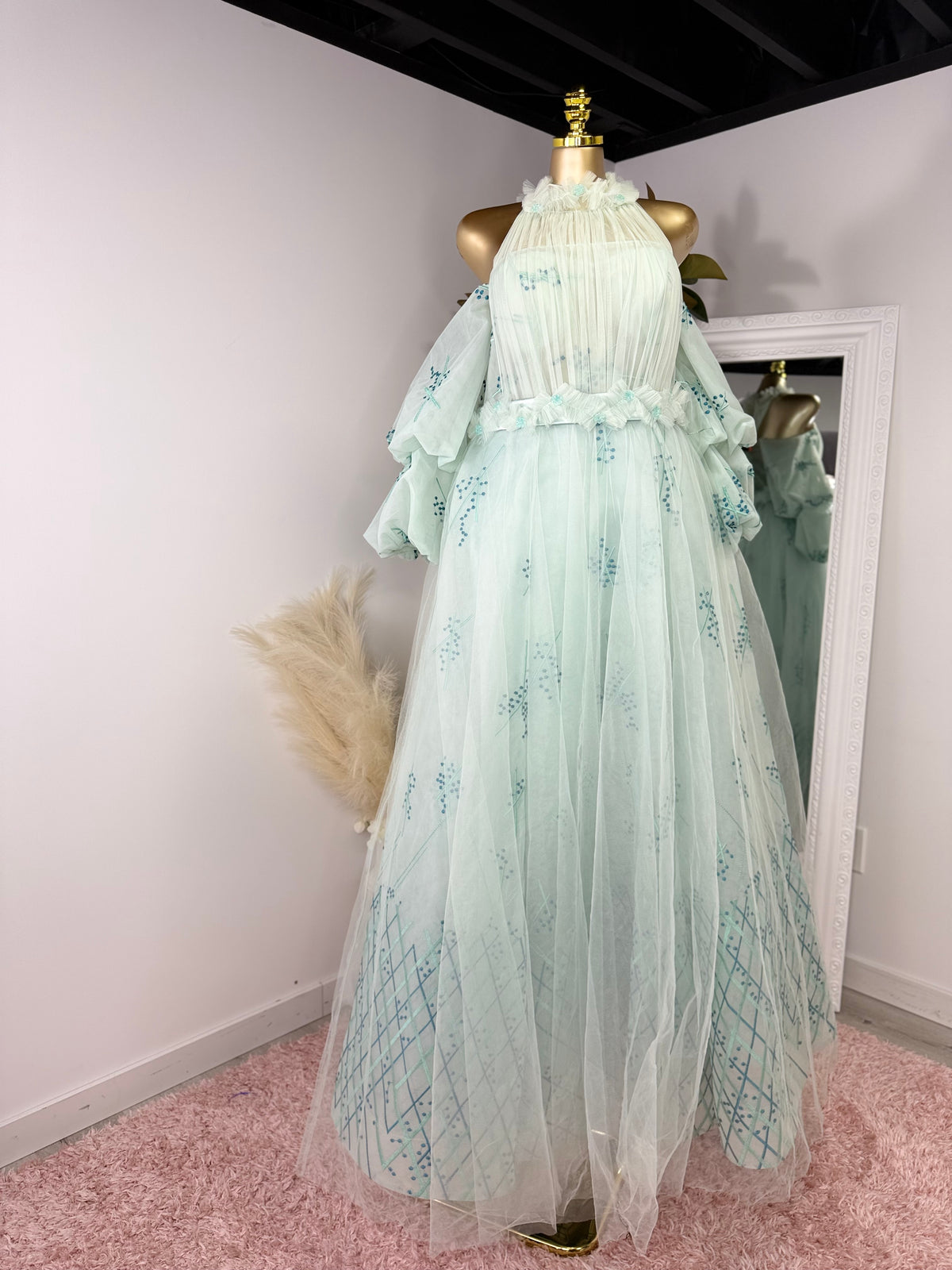 Green Off-Shoulder Evening Dress – green off-shoulder evening dress, view 4 of 4