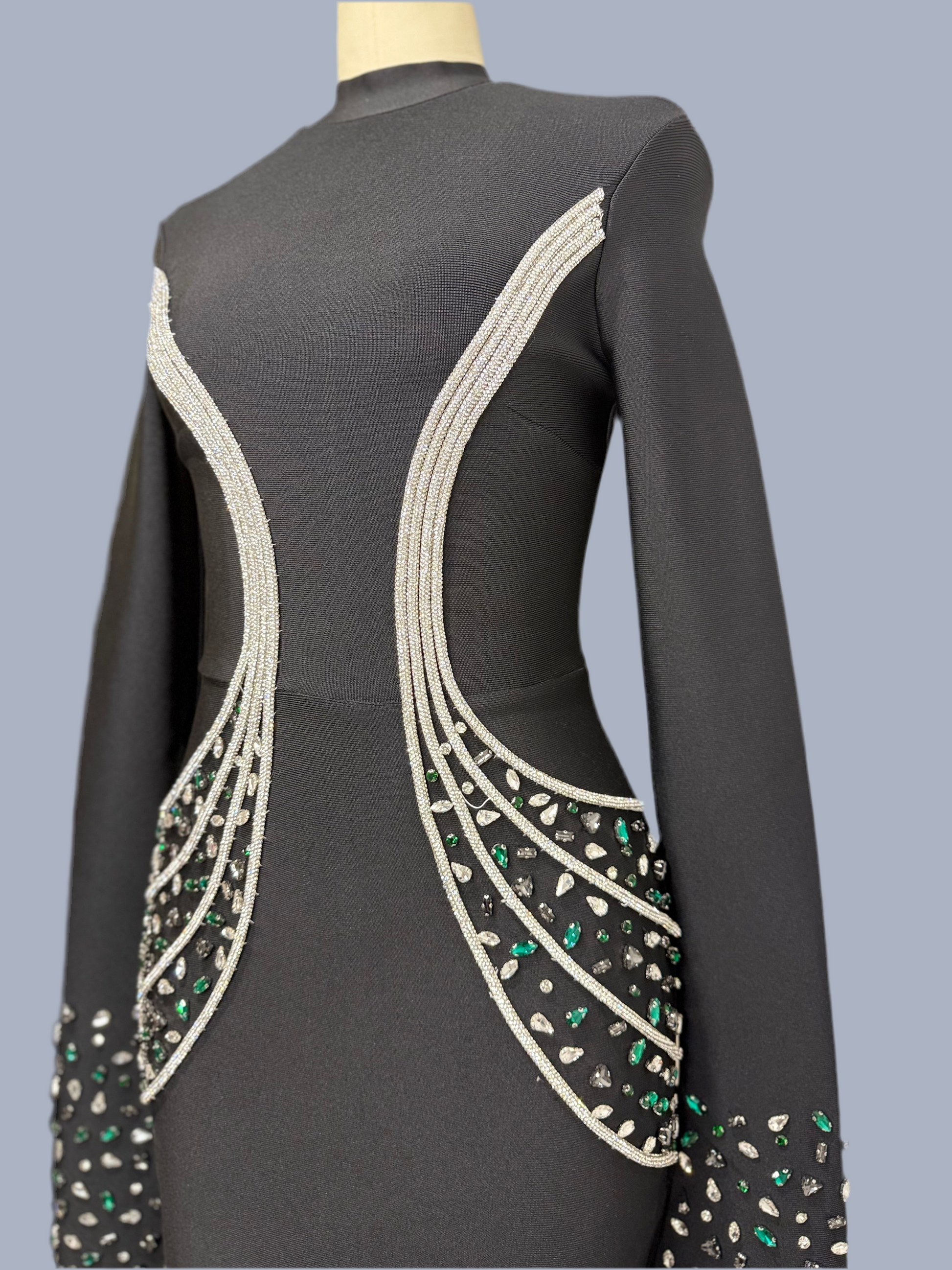 High beaded long bandage dress