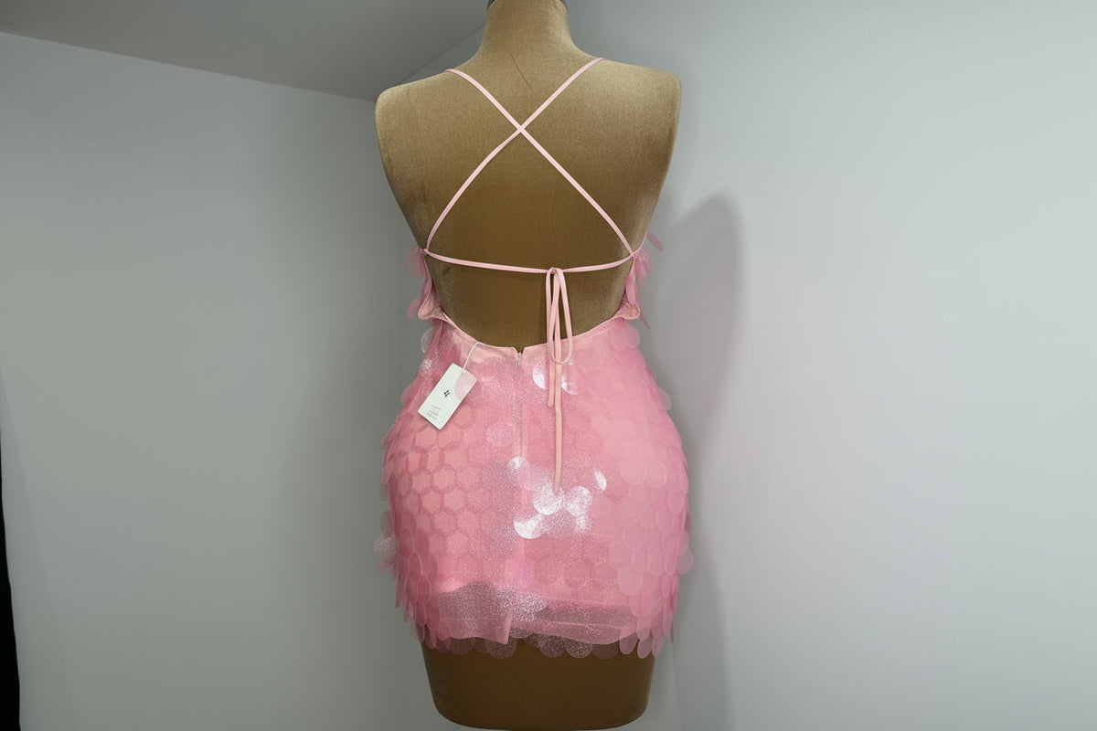 Pink Backless Sequin Dress – pink backless sequin dress, view 3 of 4