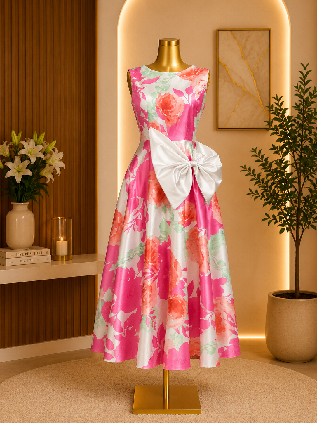 FLORAL BOW MIDI DRESS