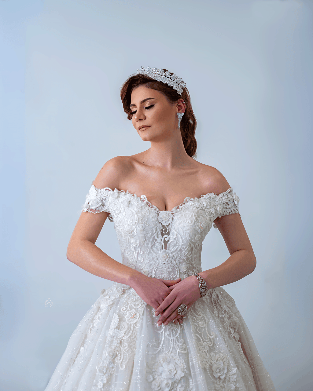 LACE WEDDING GOWN WITH OFF SHOULDER IN BALL DRESS