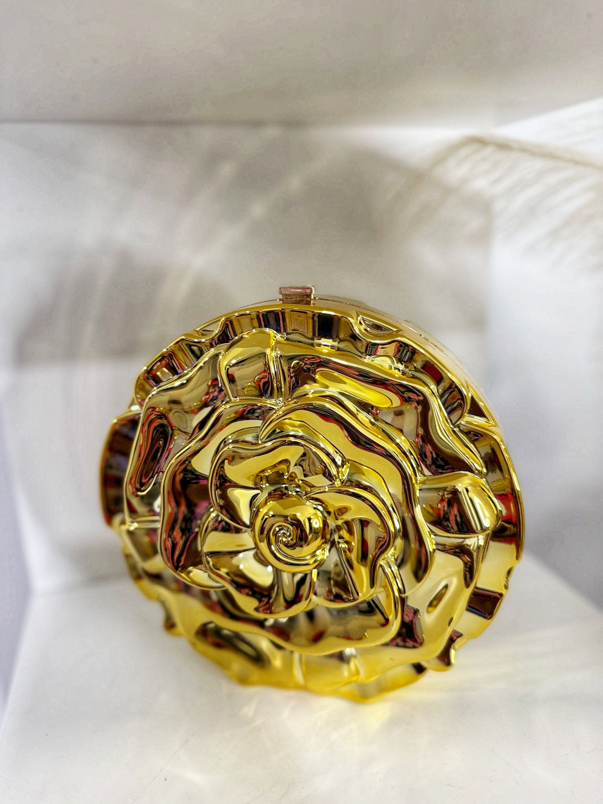 Gold Rose Purse – gold rose-shaped purse with leaf design, view 2 of 2