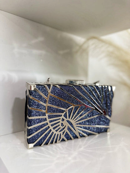 Silver blue clutch purse bag