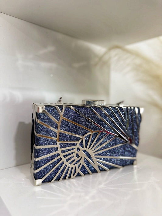 Silver blue clutch purse bag