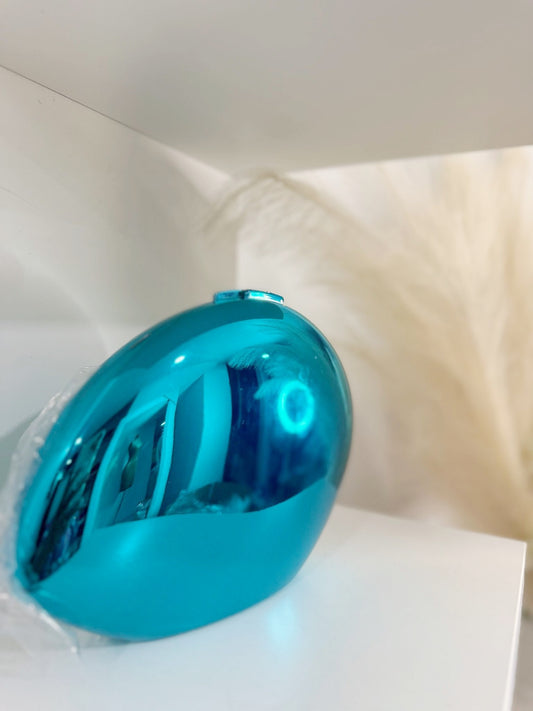 Metallic Teal Oval Clutch Bag