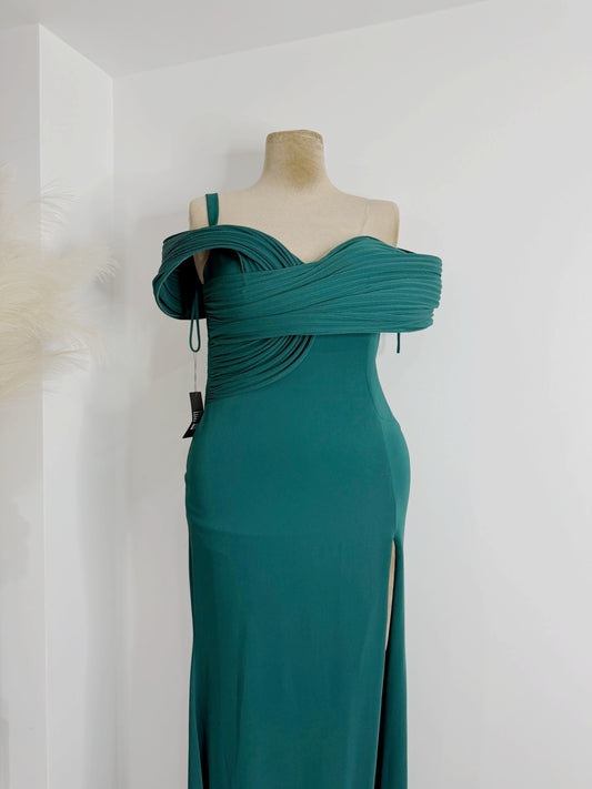 Emerald Green Draped Off-Shoulder Gown