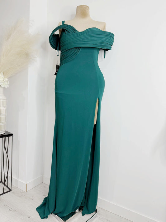 Emerald Green Draped Off-Shoulder Gown