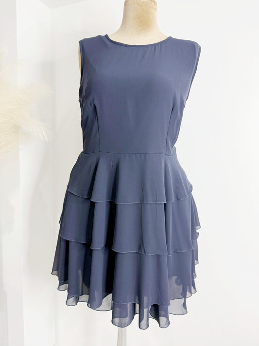 Navy Blue Tiered Chiffon Sleeveless Dress