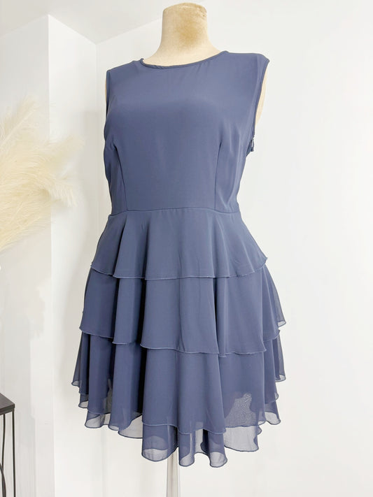 Navy Blue Tiered Chiffon Sleeveless Dress