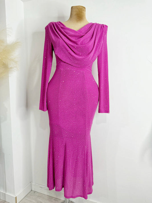 Pink Crystal detailed long sleeves dress