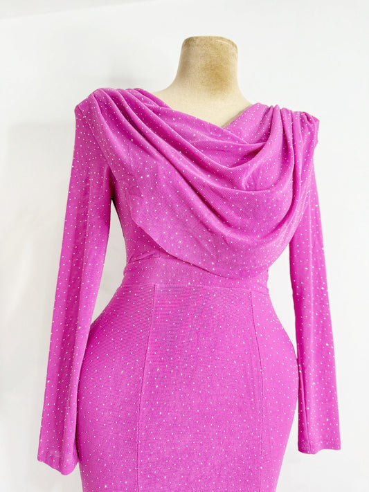 Pink Crystal detailed long sleeves dress