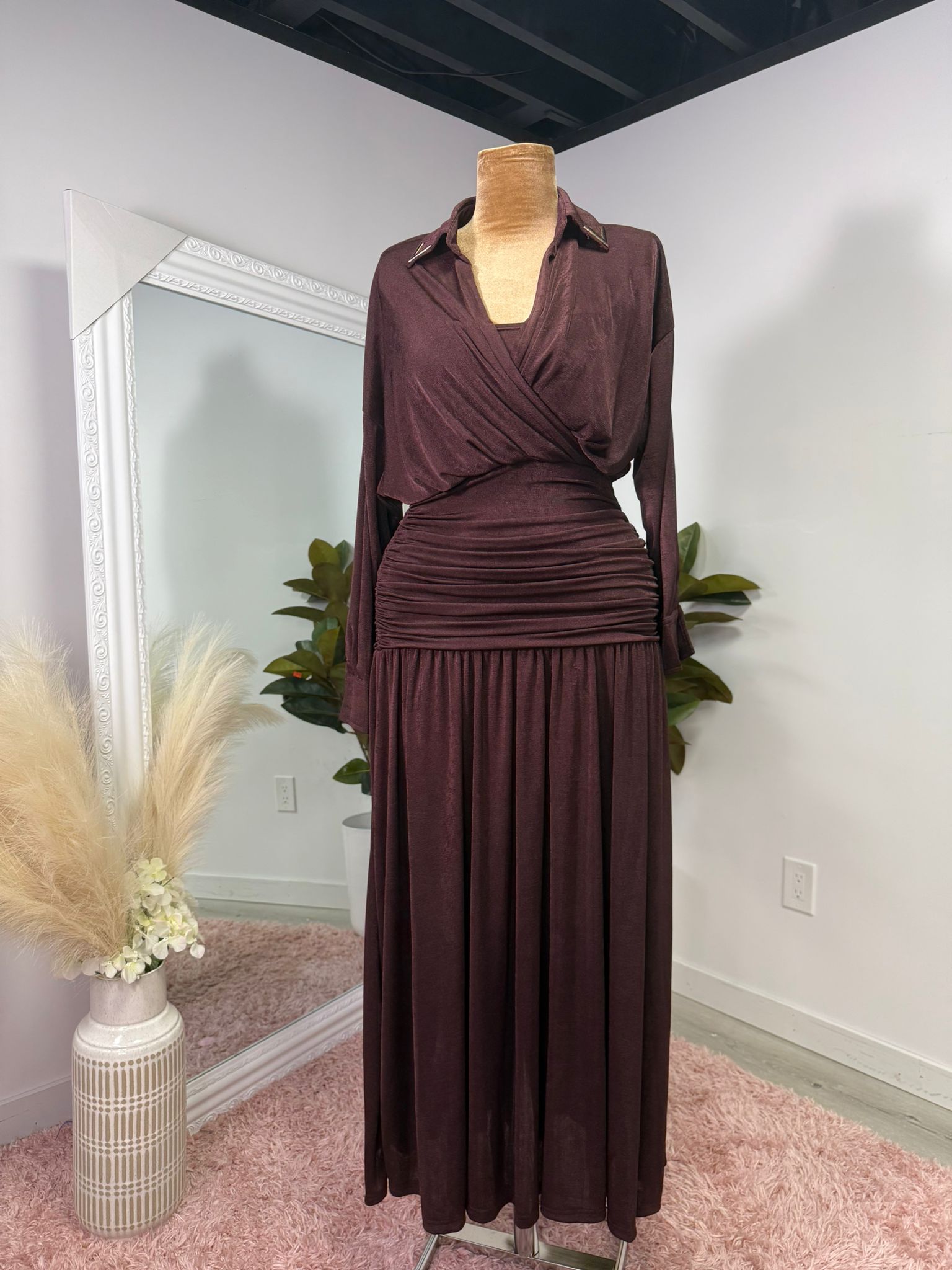 Chocolate Truffle Draped Midi Dress