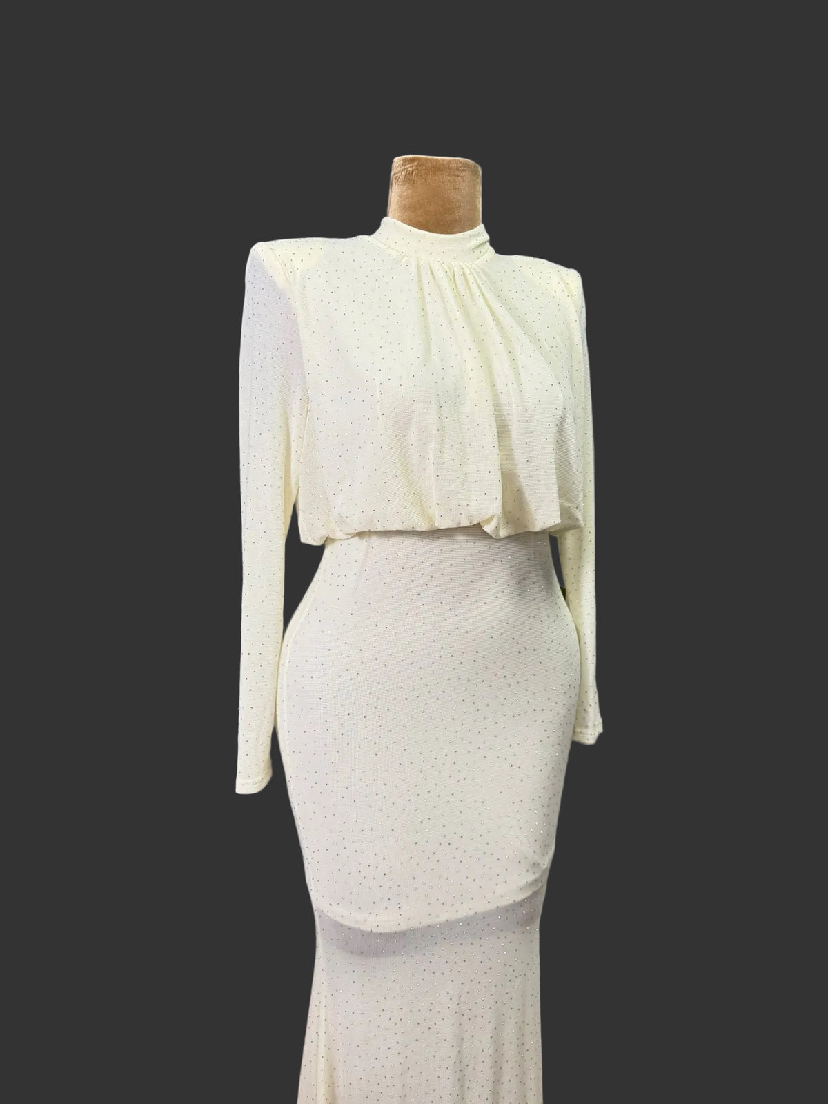 Starlit Ivory Sparkle Gown – ivory sparkle mesh midi gown, view 2 of 2