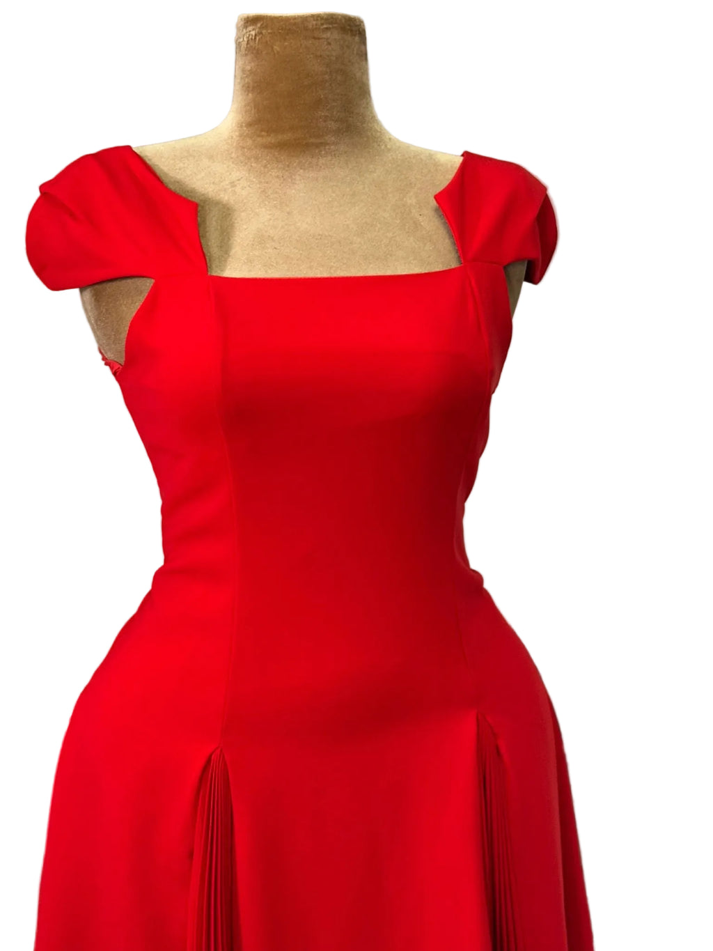 Crimson Bow-Shoulder Midi Dress