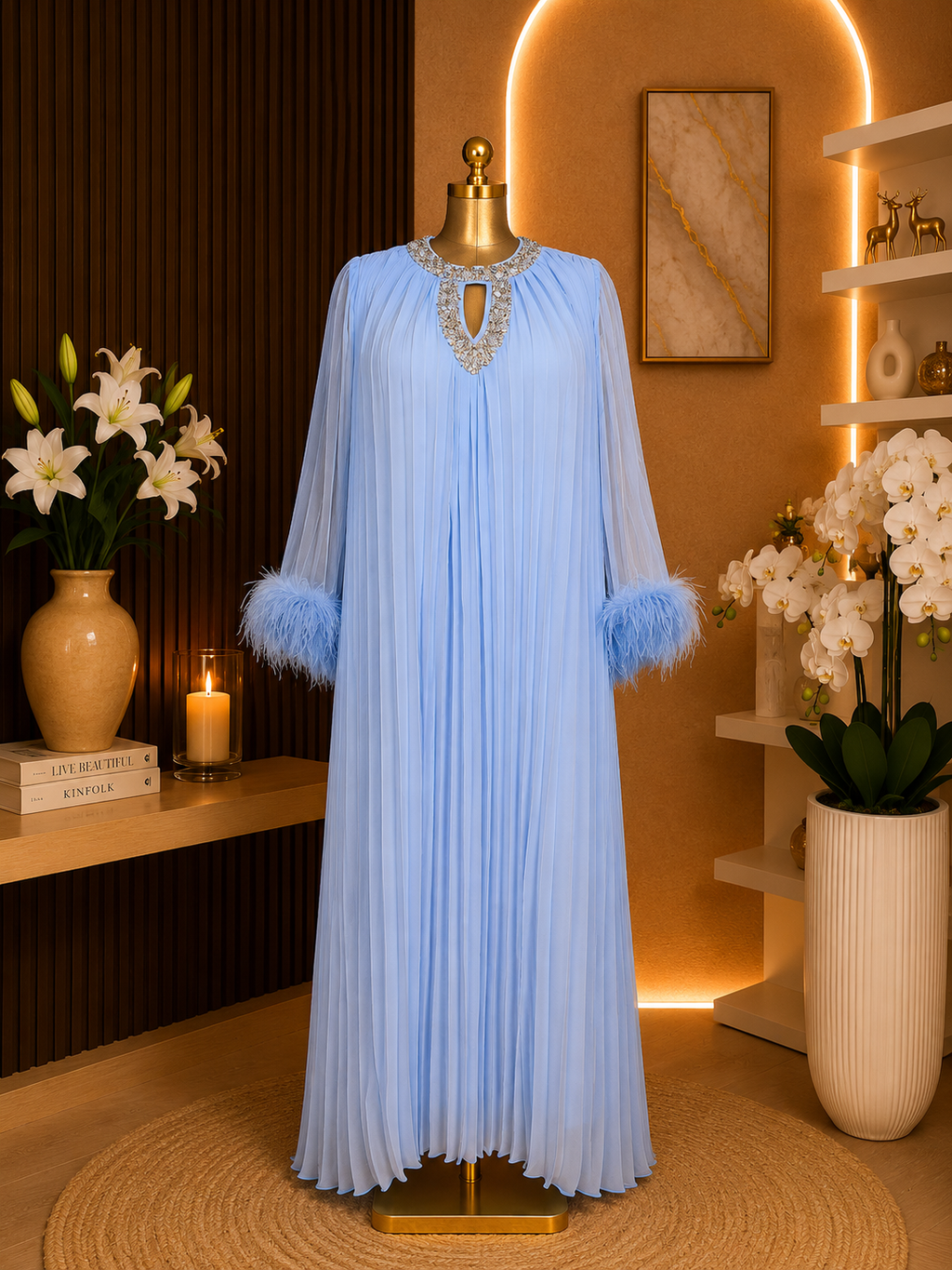 PLEATED EMBELLISHED GOWN