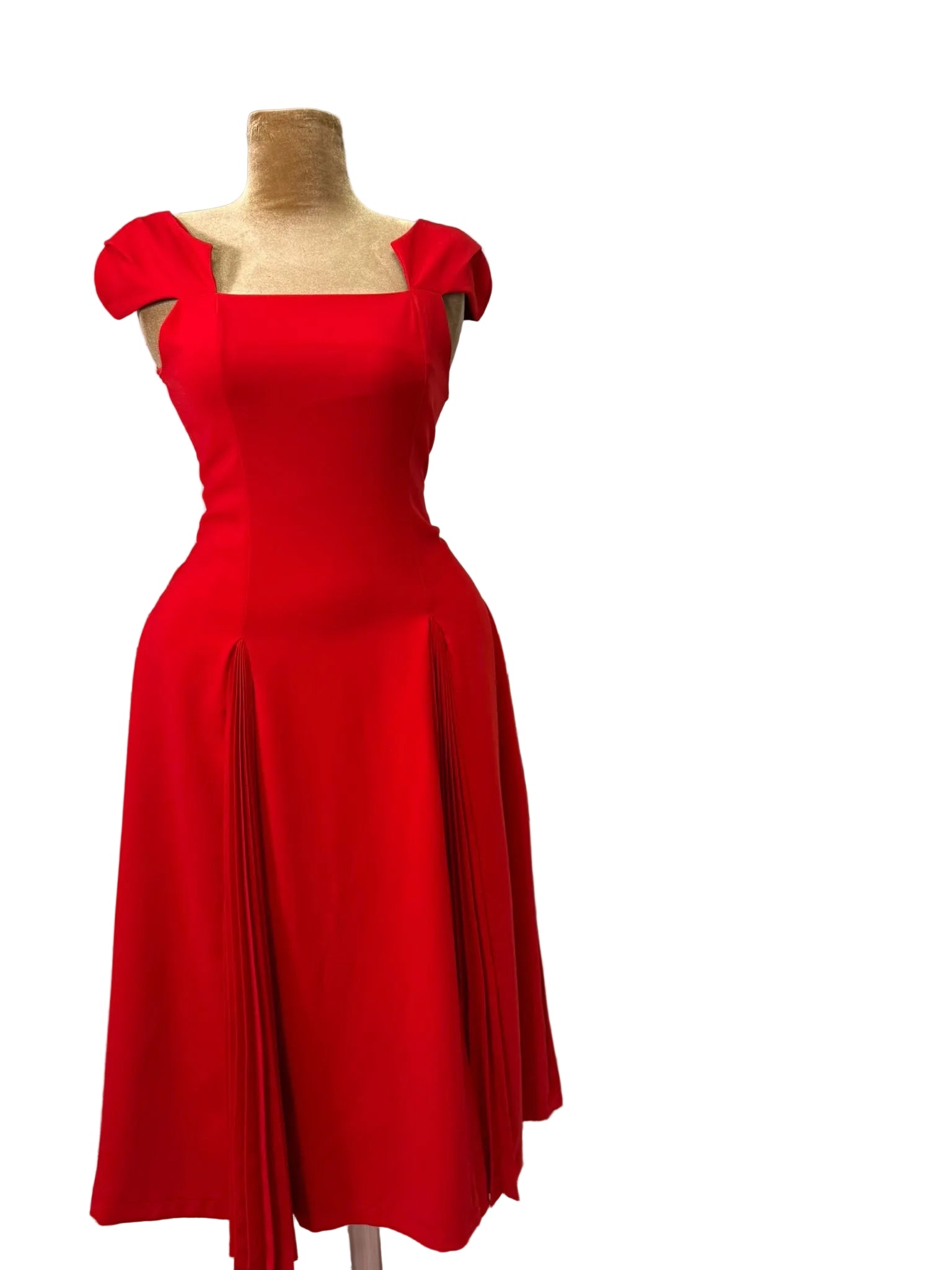 Crimson Bow-Shoulder Midi Dress