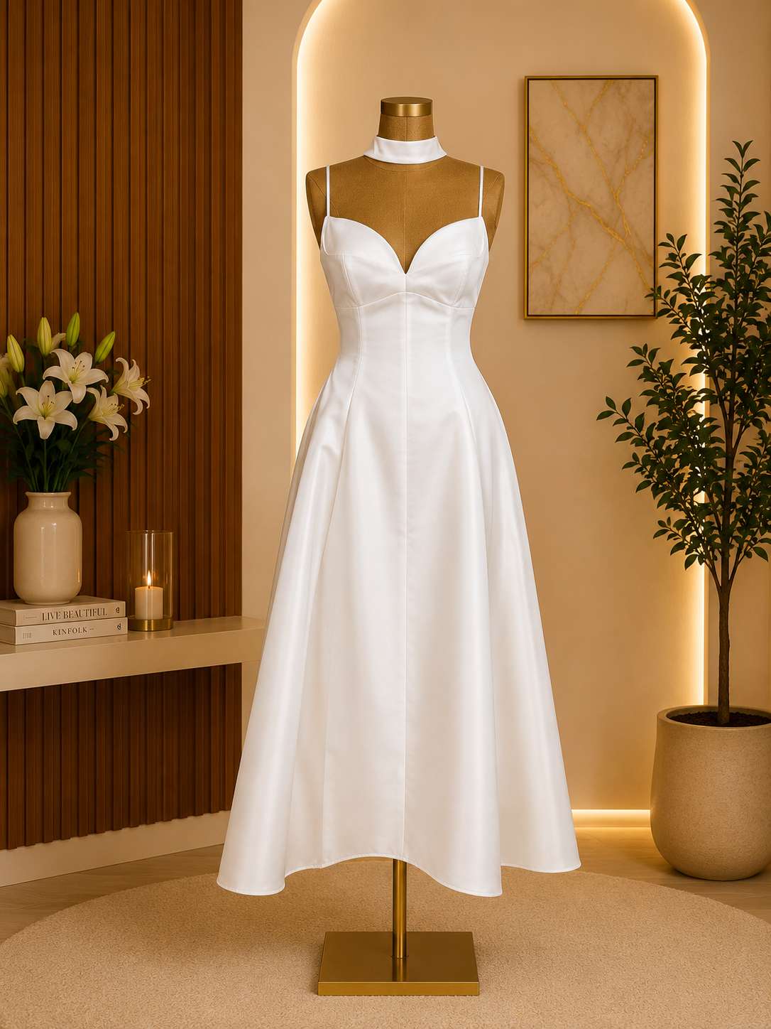 ELEGANT HALTER MIDI DRESS