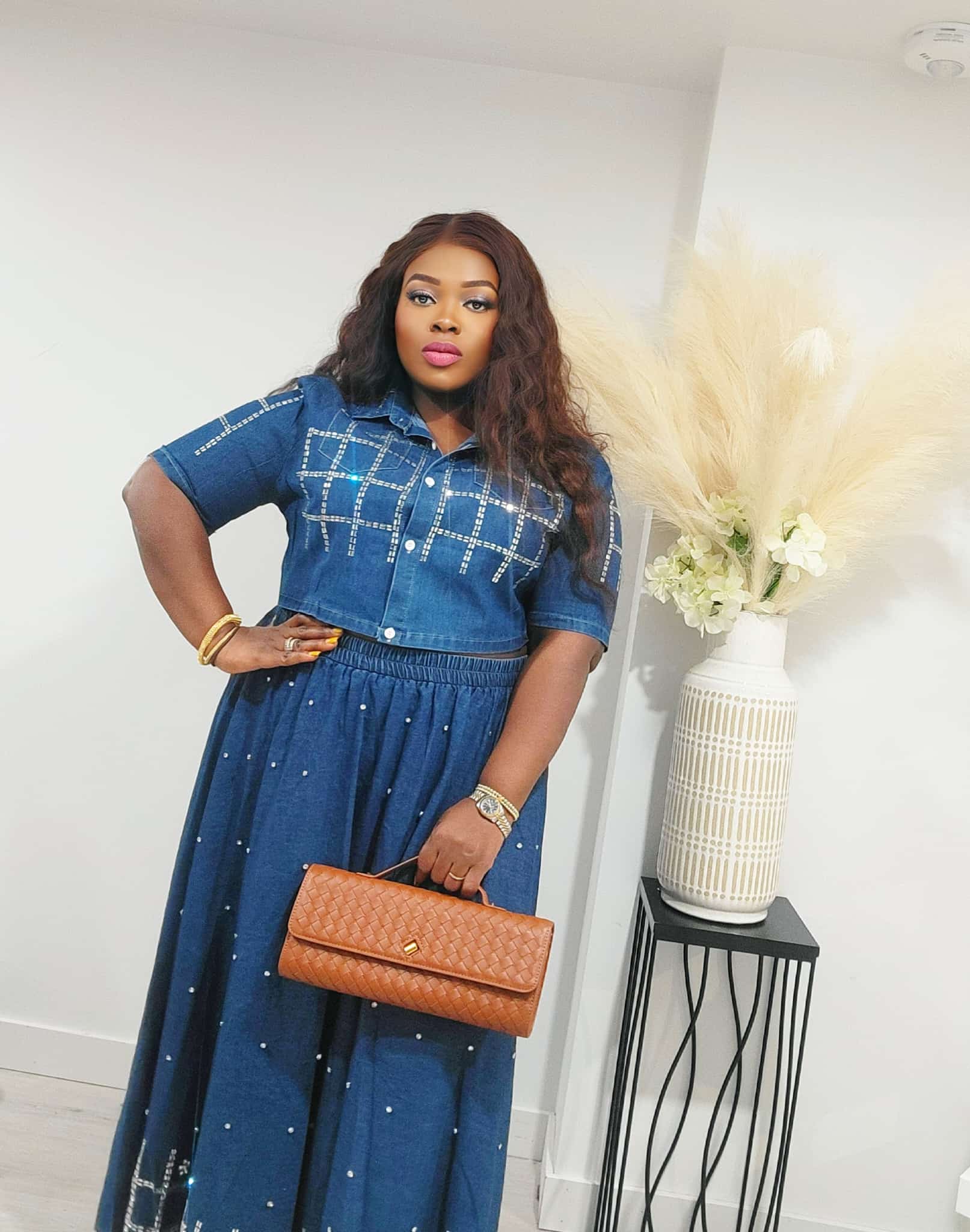 Skirt Jeans set with stones details