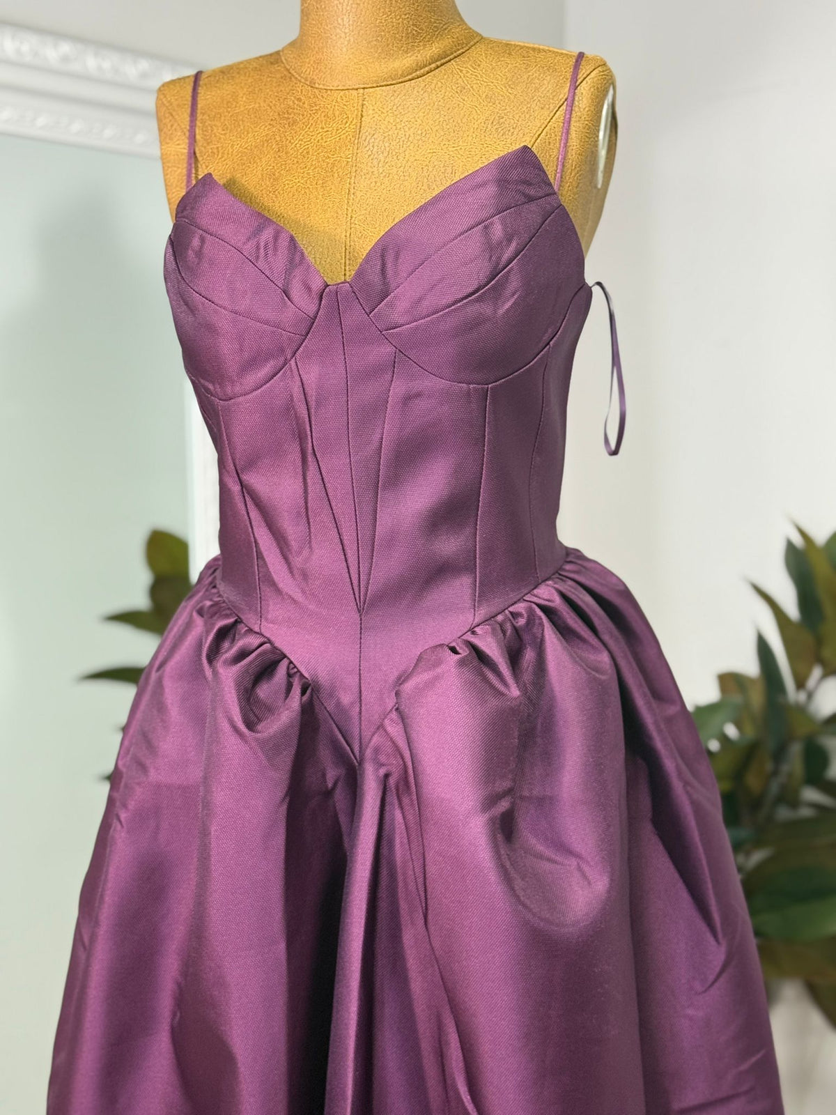 Amethyst Corset Duchess Midi Dress – purple duchess satin corset midi dress, view 3 of 3