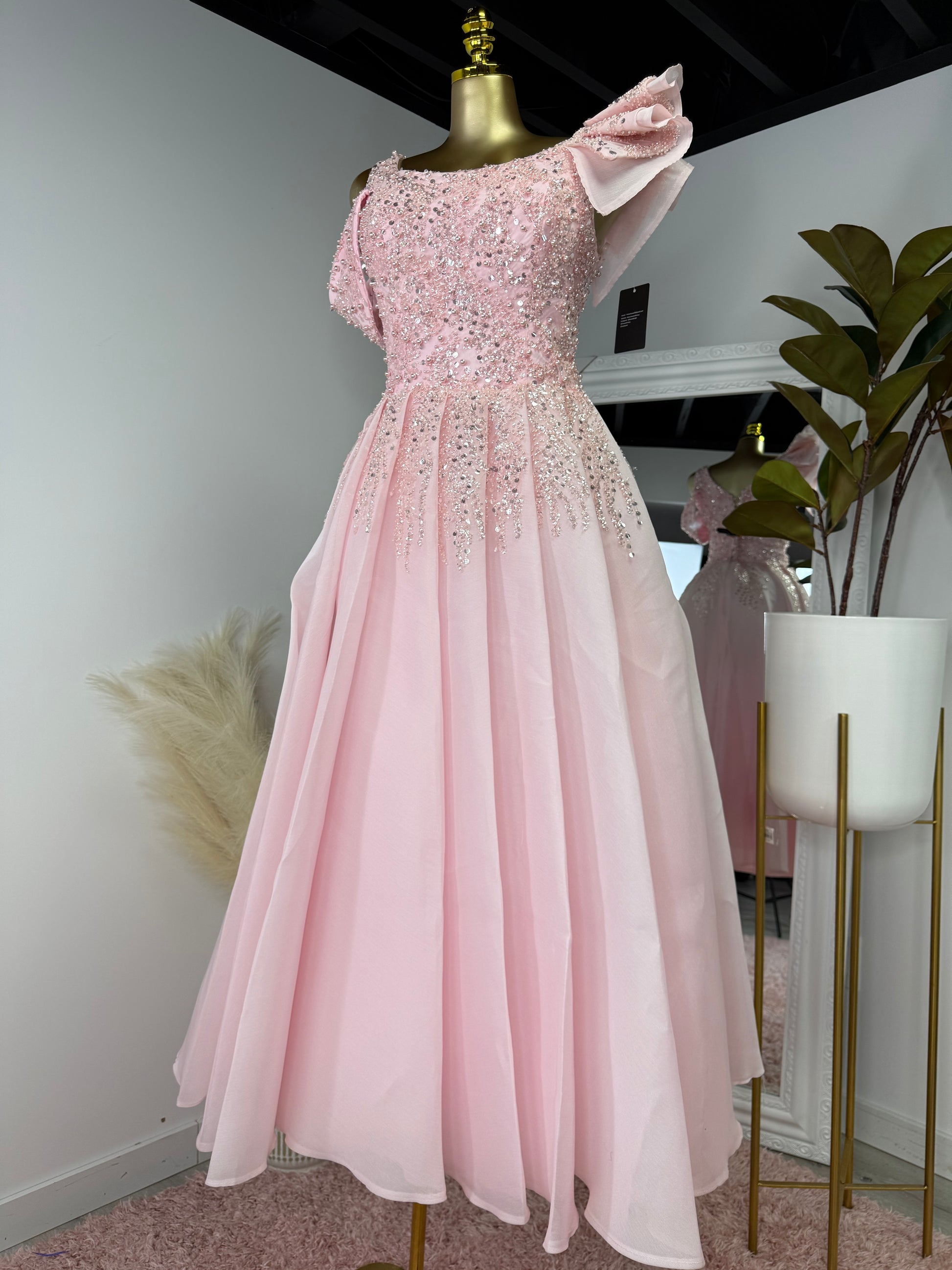 Drape Pink Ball Dress beaded
