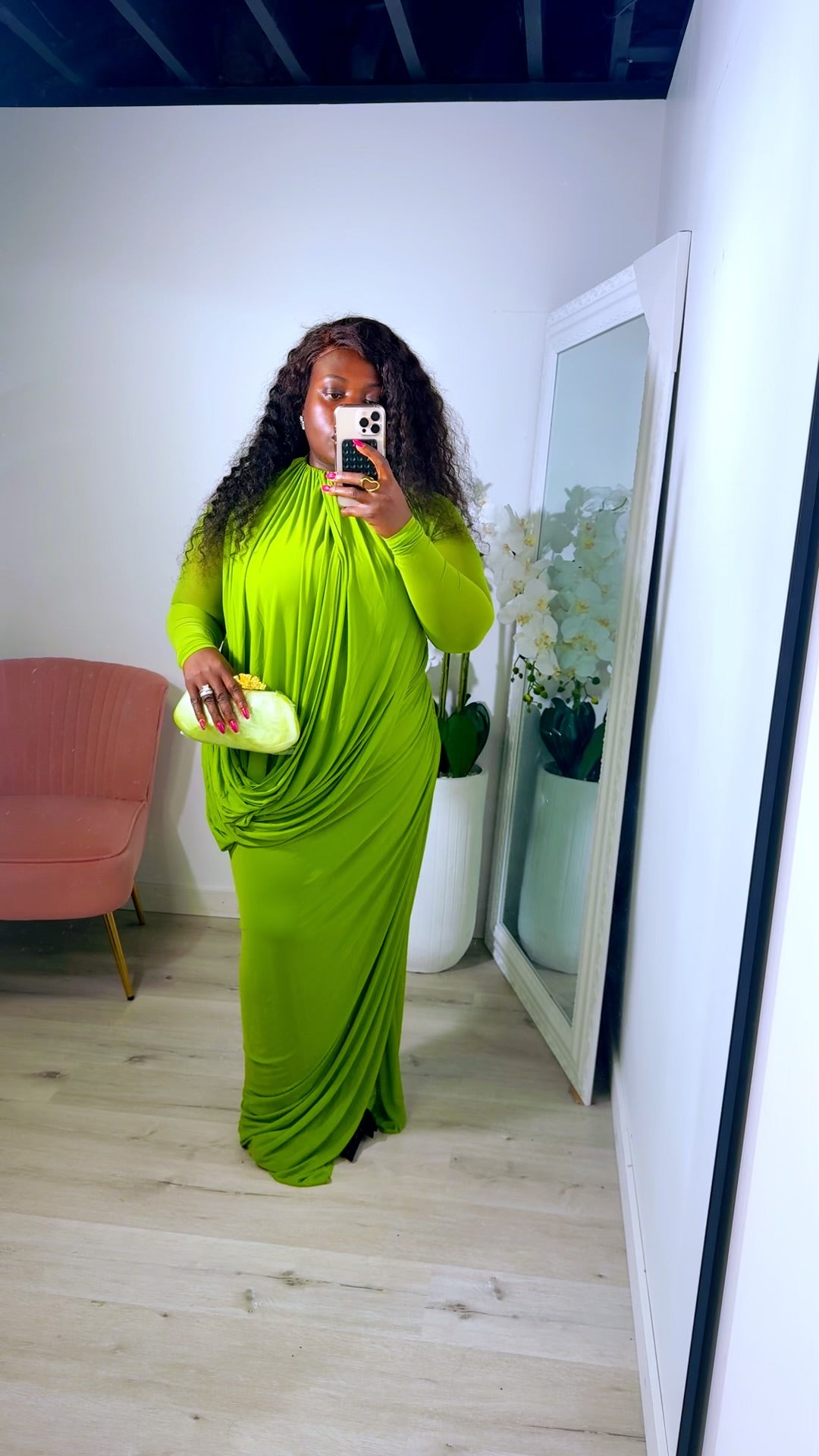 LIME DRAPE MAXI DRESS