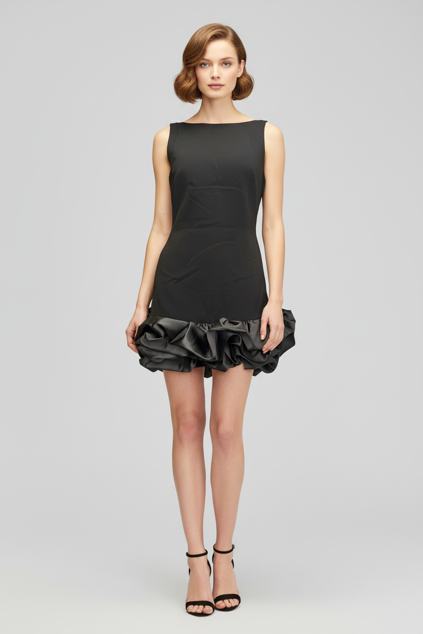 Black short dinner dress with puff details – Puff Detail Short Dinner Dress by House of TML