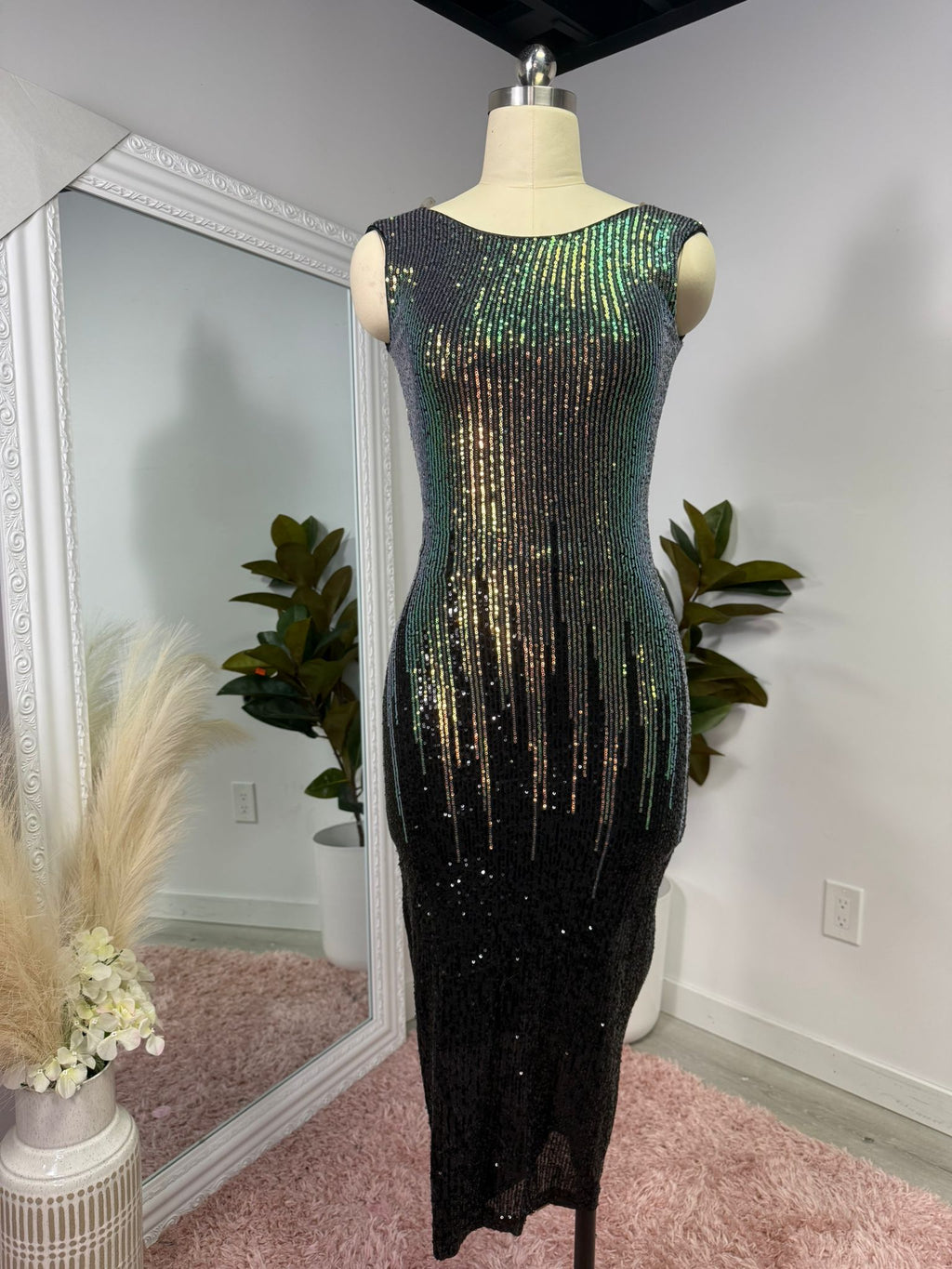 Midnight Aurora Sequin Midi Dress