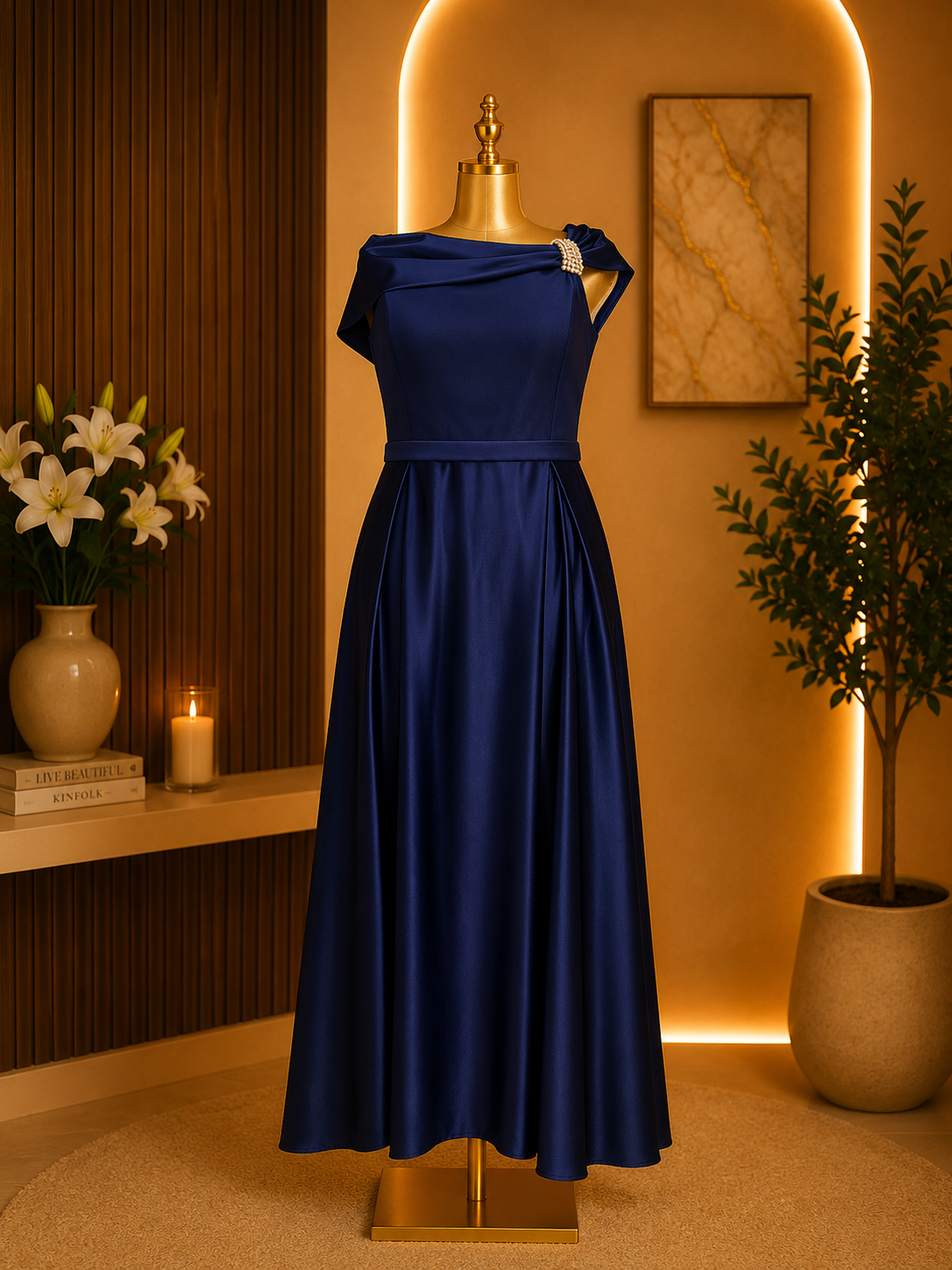 MIDNIGHT BLUE SATIN GOWN
