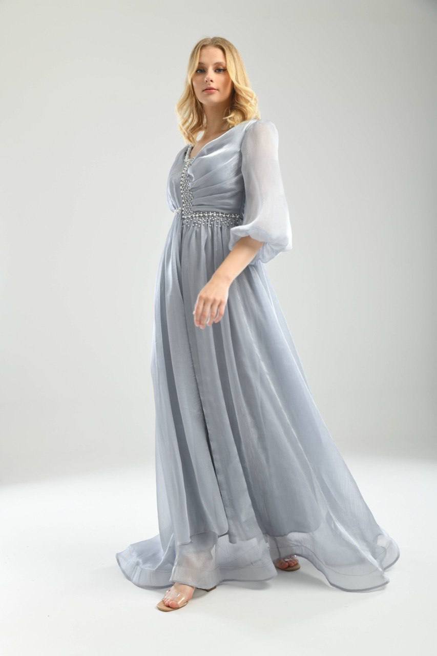 Amama Beaded Dinner Dress – flowing dinner dress with beaded bodice, view 2 of 4