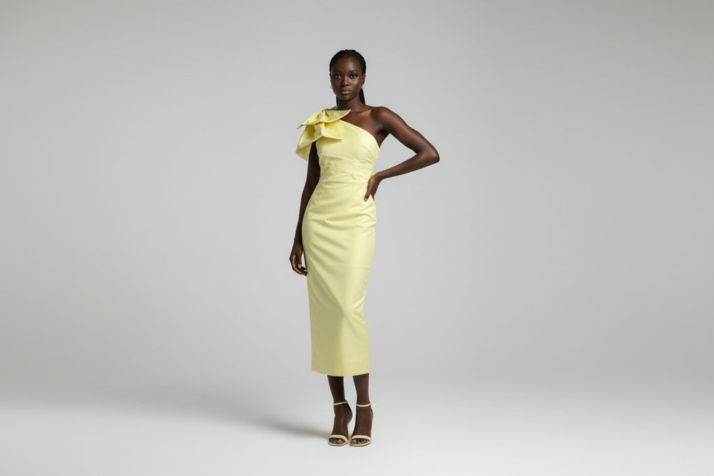 Buttercream Dream One-Shoulder Bow Dress