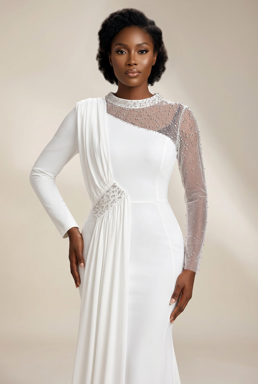 White stretch party dress – White Party Dinner Dress by House of TML
