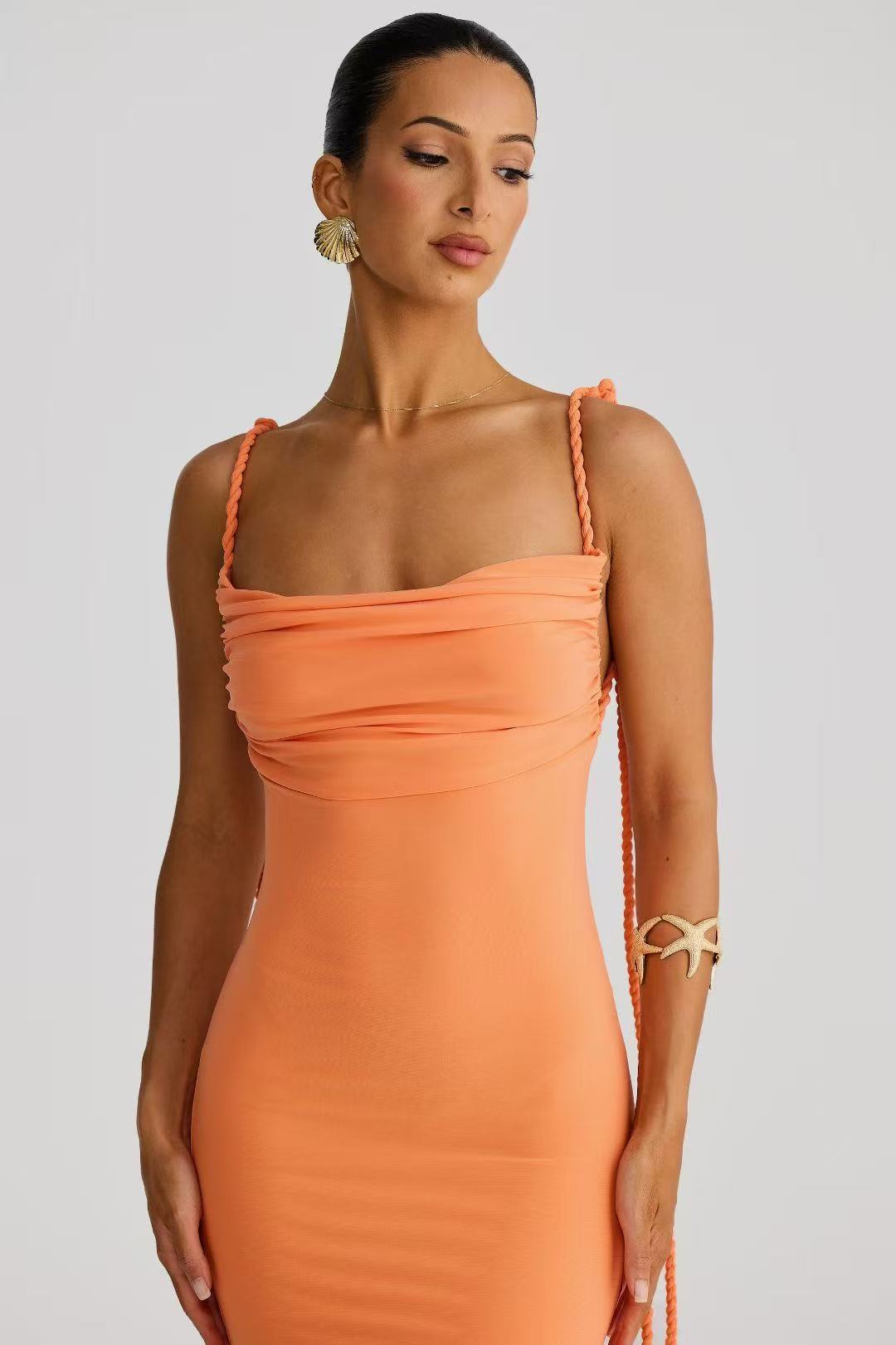 Backless sweet woven sleeveless dinner dress