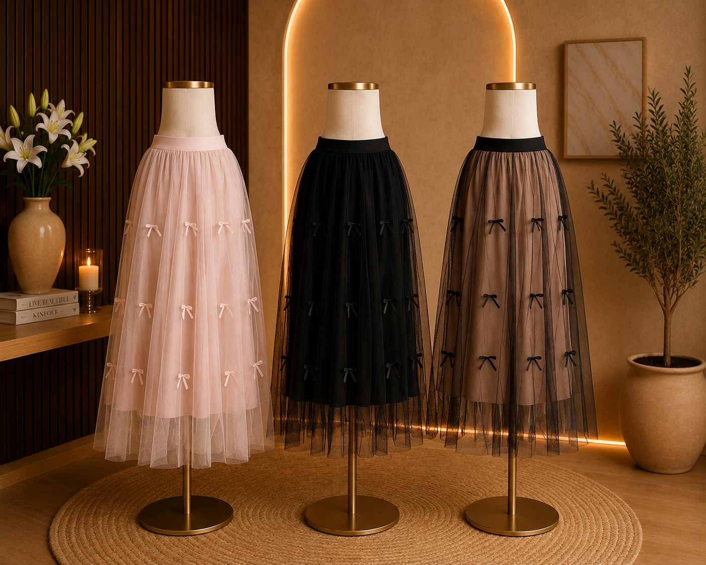 BOW TULLE MIDI SKIRT