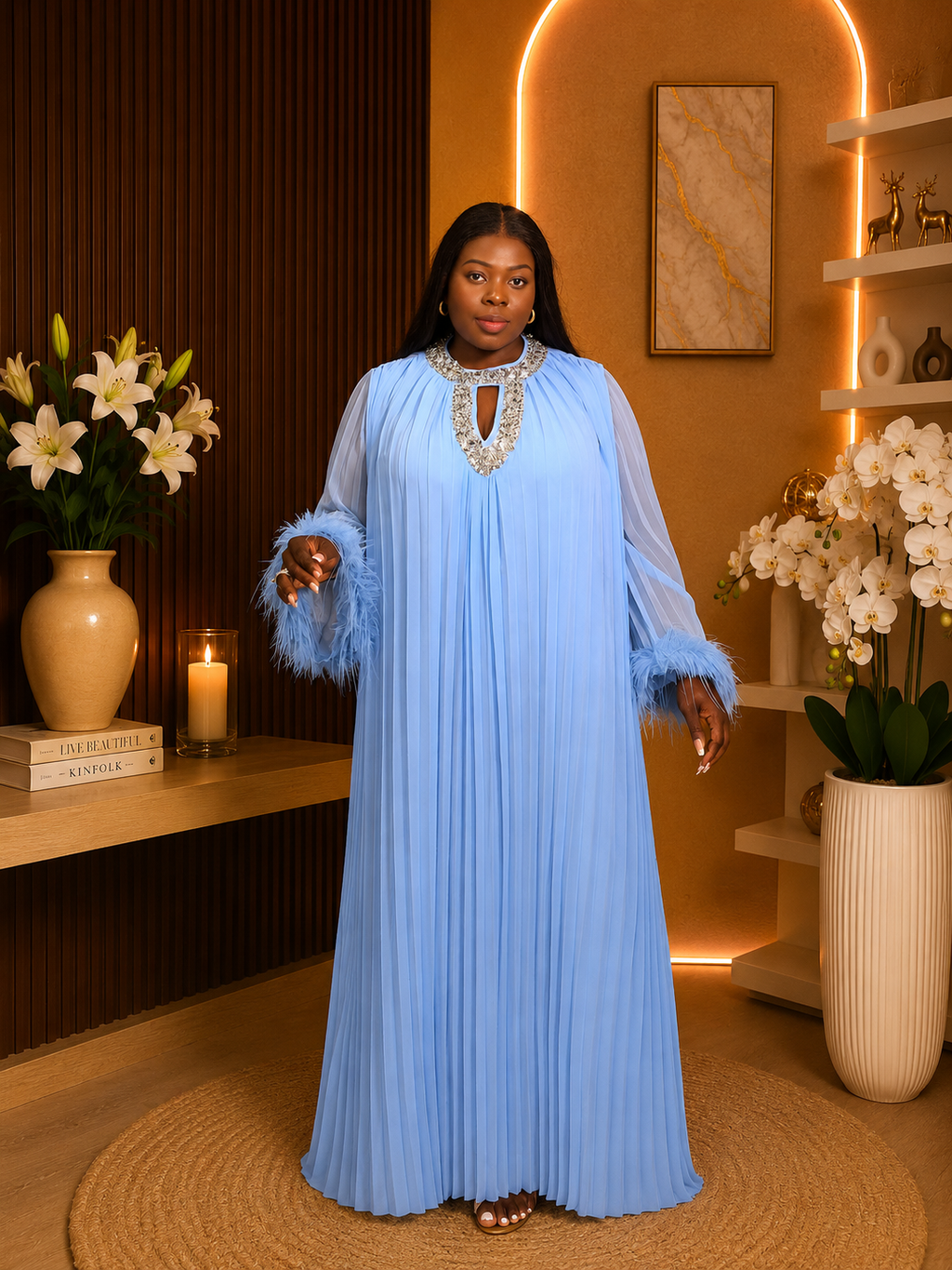 PLEATED EMBELLISHED GOWN