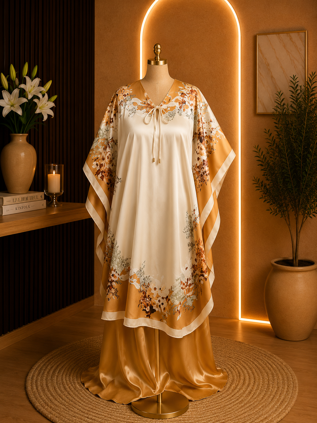 FLORAL SATIN KAFTAN SET