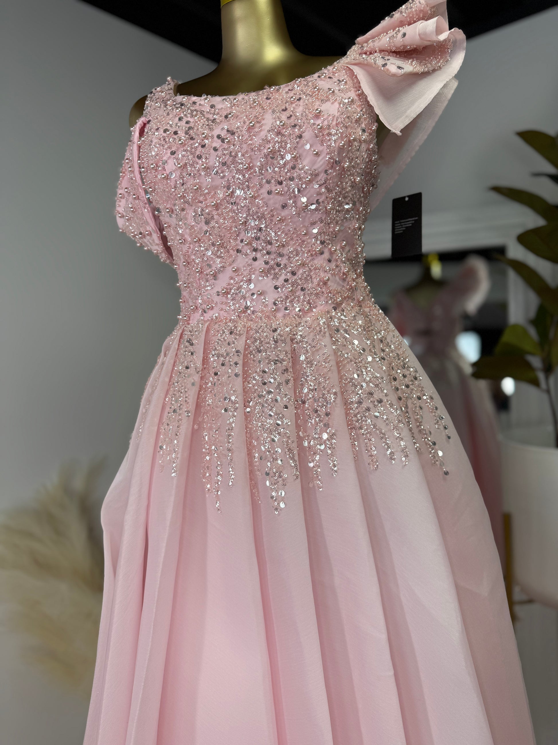 Drape Pink Ball Dress beaded