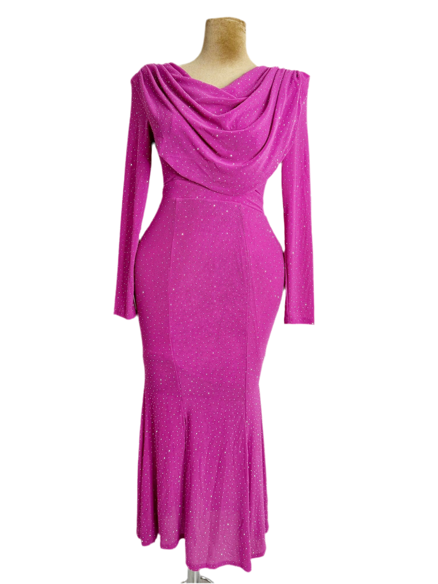 Pink Crystal detailed long sleeves dress