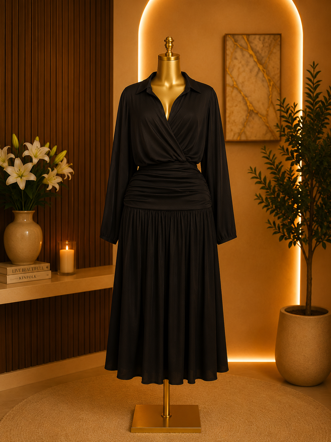 CLASSIC BLACK DRAPED MAXI DRESS