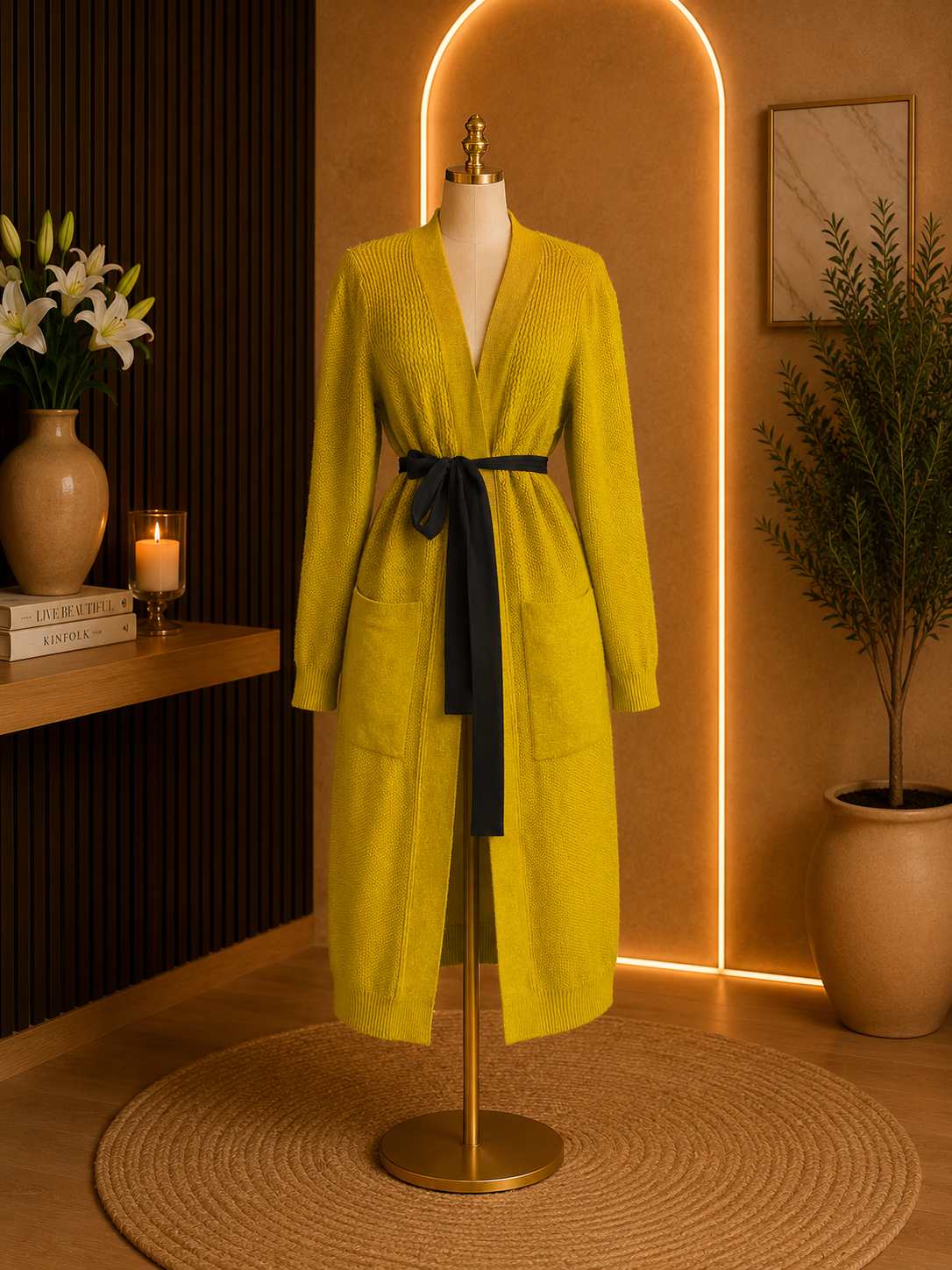 BELTED LONG KNIT CARDIGAN