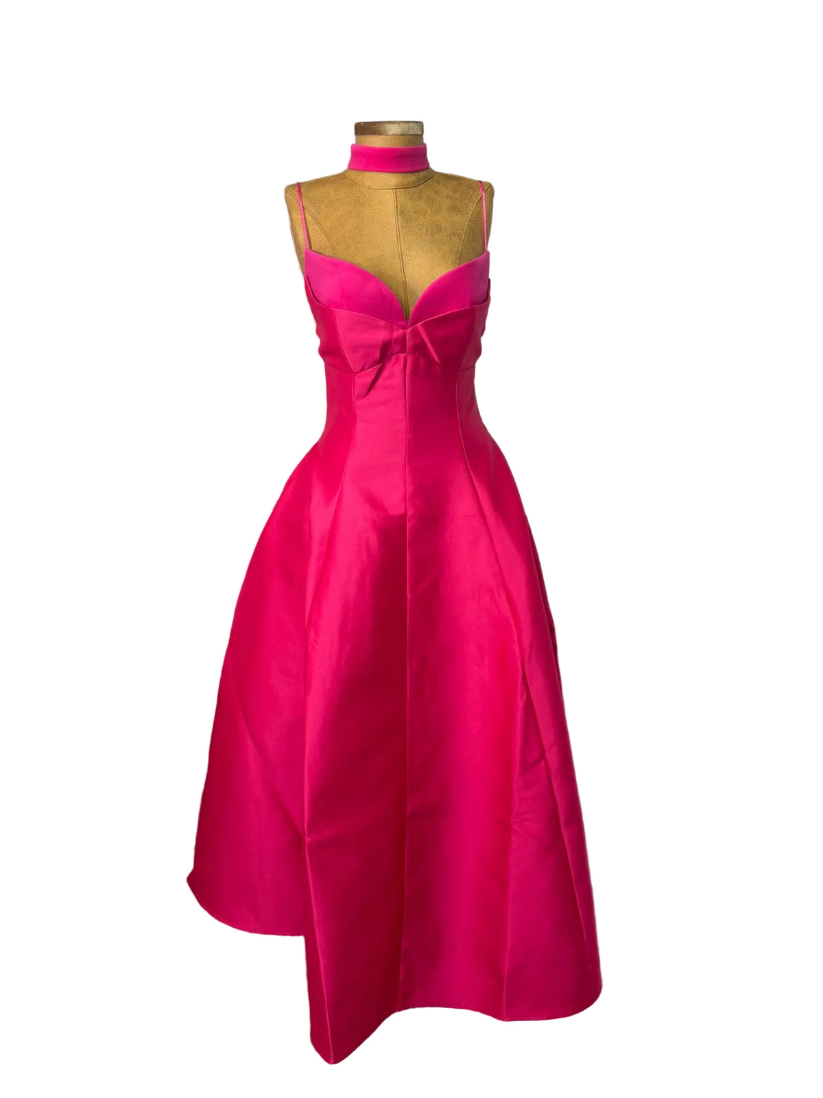 Fuchsia Sweetheart Midi Dress – hot pink duchess satin sweetheart midi dress, view 2 of 2