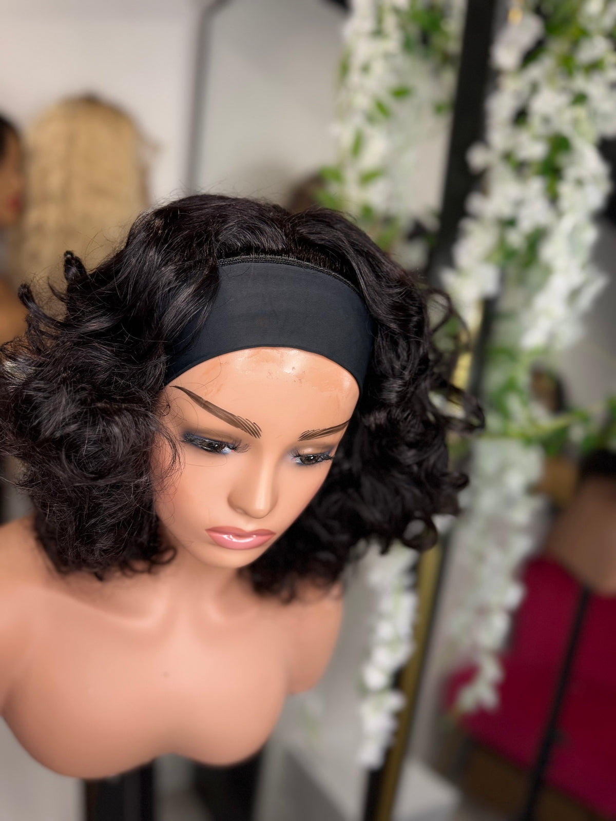 Funmi Curls Band Wig – black curly band wig, view 4 of 5