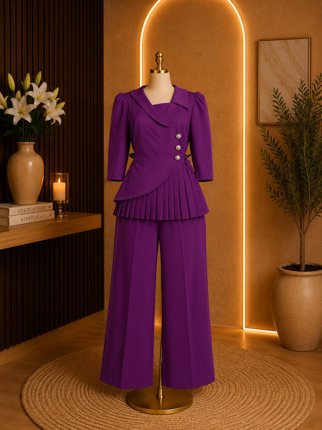 PLEATED BLAZER TWO-PIECE SET