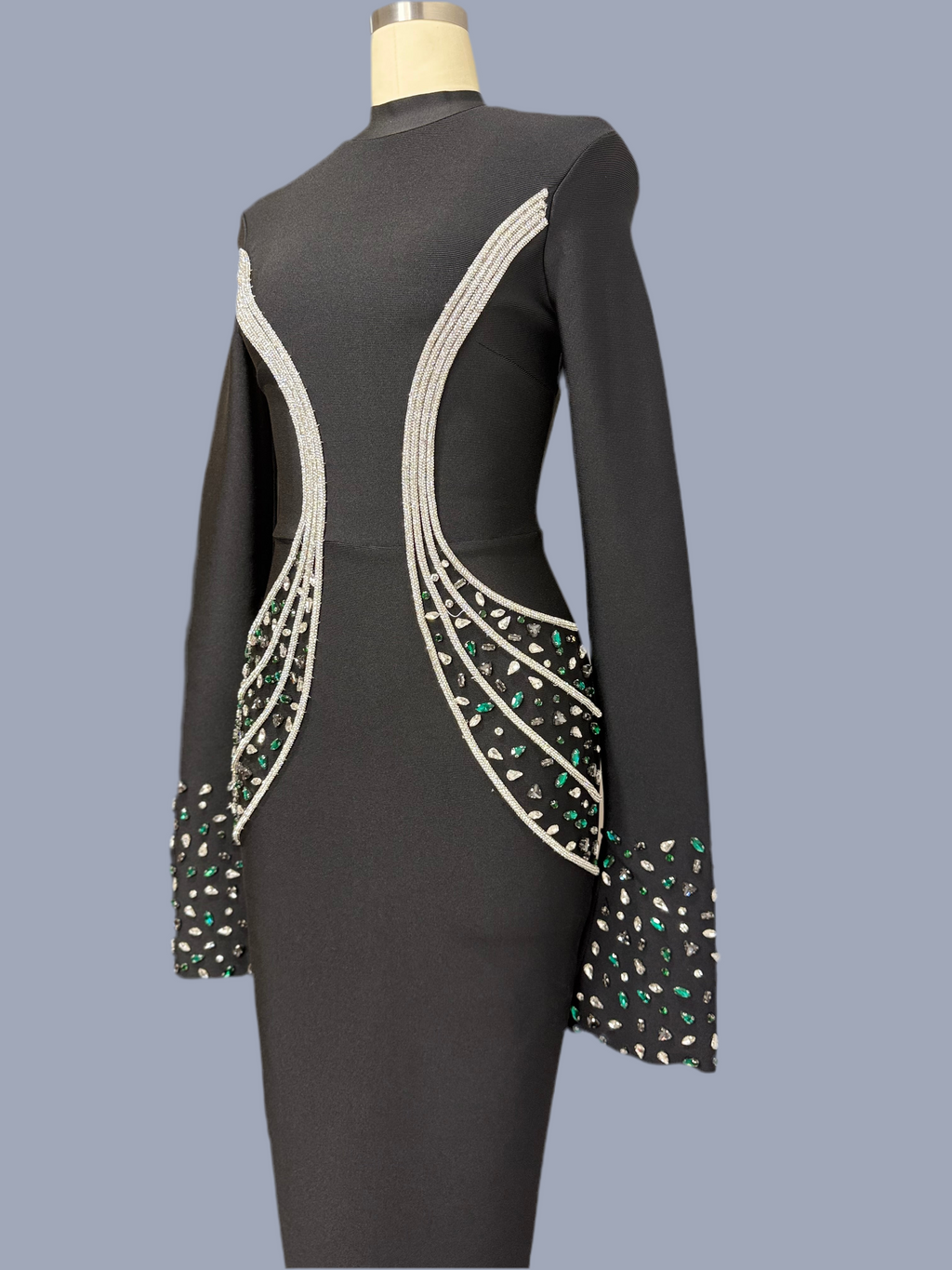 High beaded long bandage dress