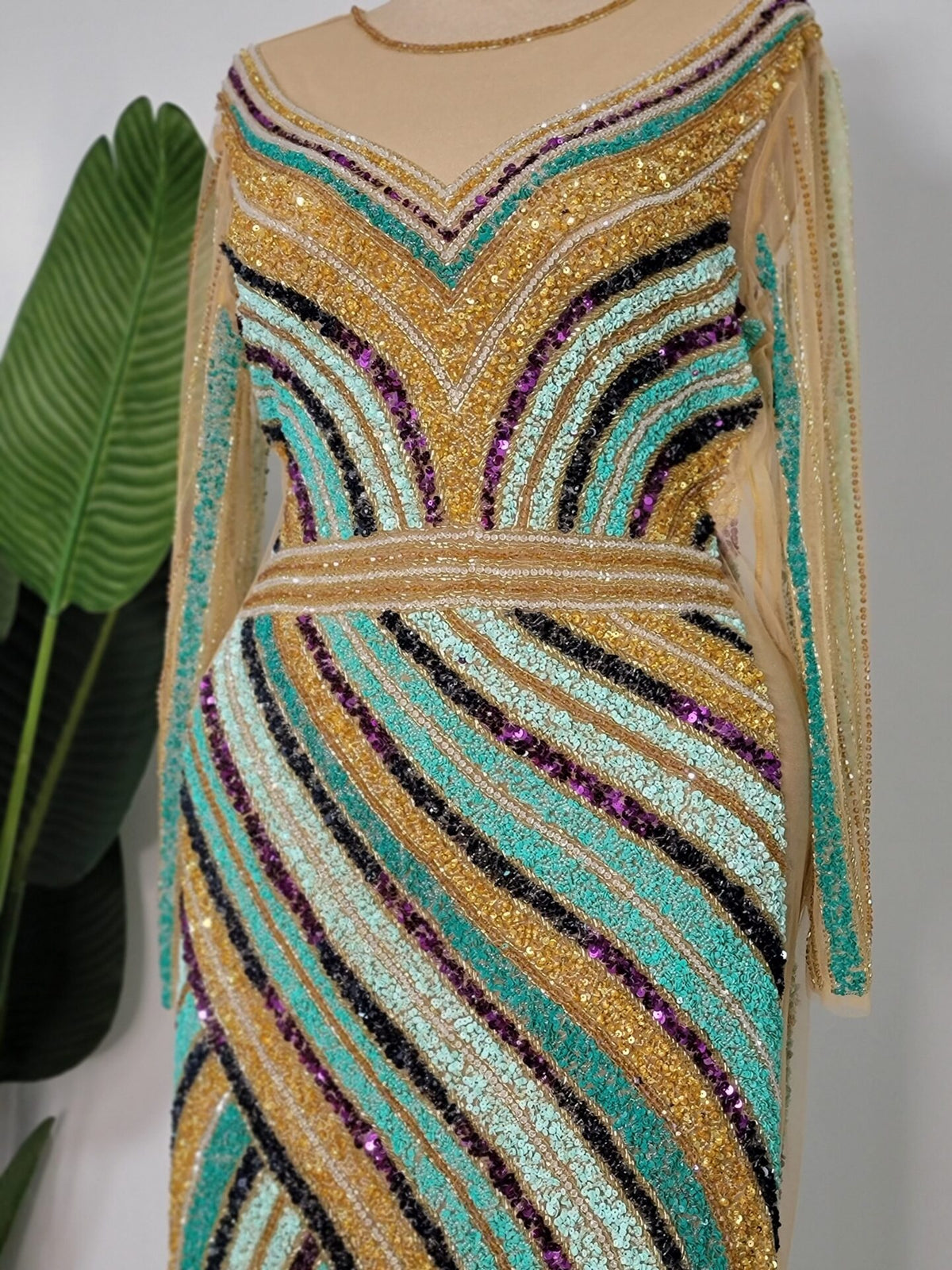 Mia Hand-Beaded Custom Dress – fully hand-beaded custom dress, view 3 of 5