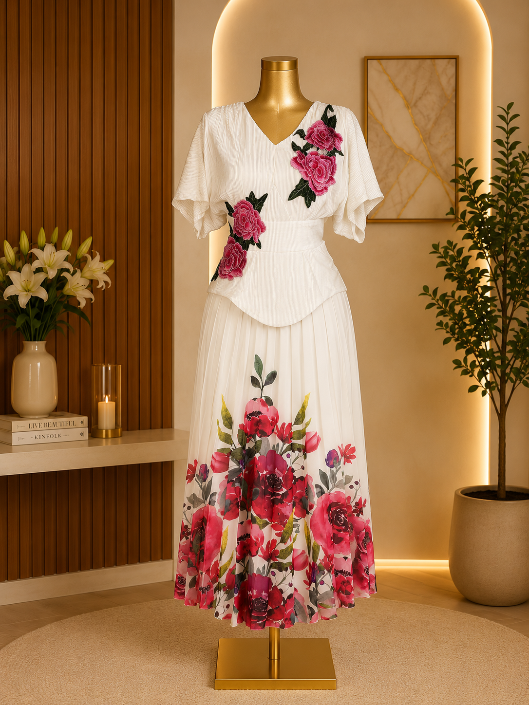 FLORAL PLEATED MAXI DRESS