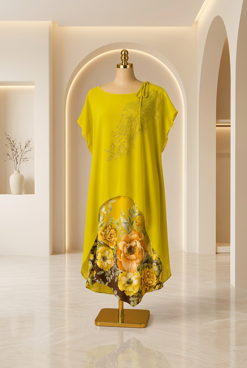 Yellow floral embellished midi dress – Sunshine Bloom Midi Dress by House of TML