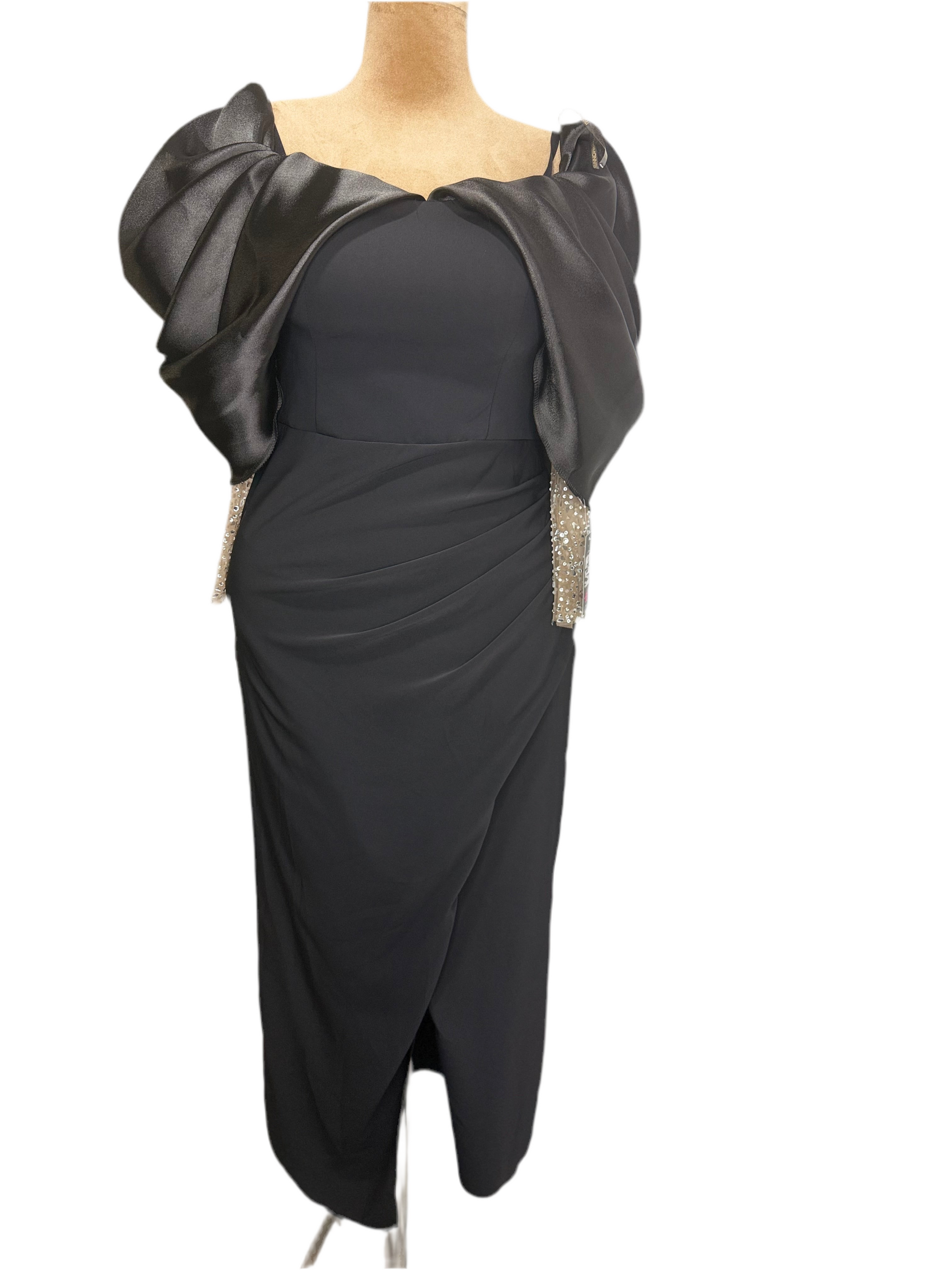Black dinner dress with beaded sleeves