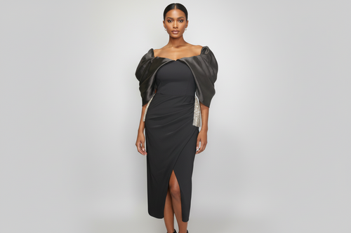 Black dinner dress with silver stone sleeves – Black Dinner Dress with Beaded Sleeves by House of TML